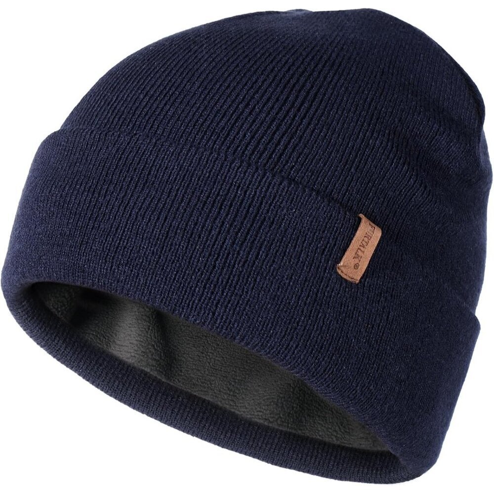 Men's Navy Beanie Fleece Lined Double Layered Stylish Knitted Cuffed Plain Hat